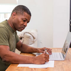 military student working on homework