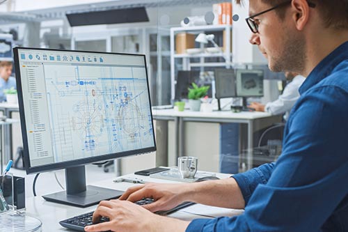 employee looking at files on computer