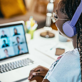 student in online meeting